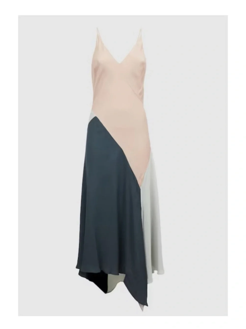 New! Reiss Hudson Asymmetric Colorblock Slip Midi Slip Dress in Multicolor - Picture 5 of 11